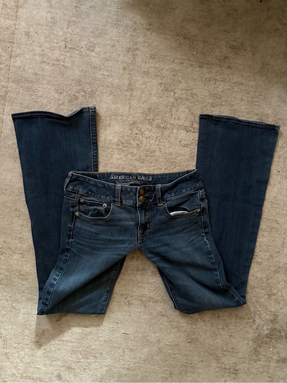 American Eagle Outfitters Women's Low Rise Dark Blue Flare Jeans